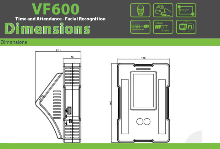 VF600 Biometric Time Attendance facial recognition DEVICE